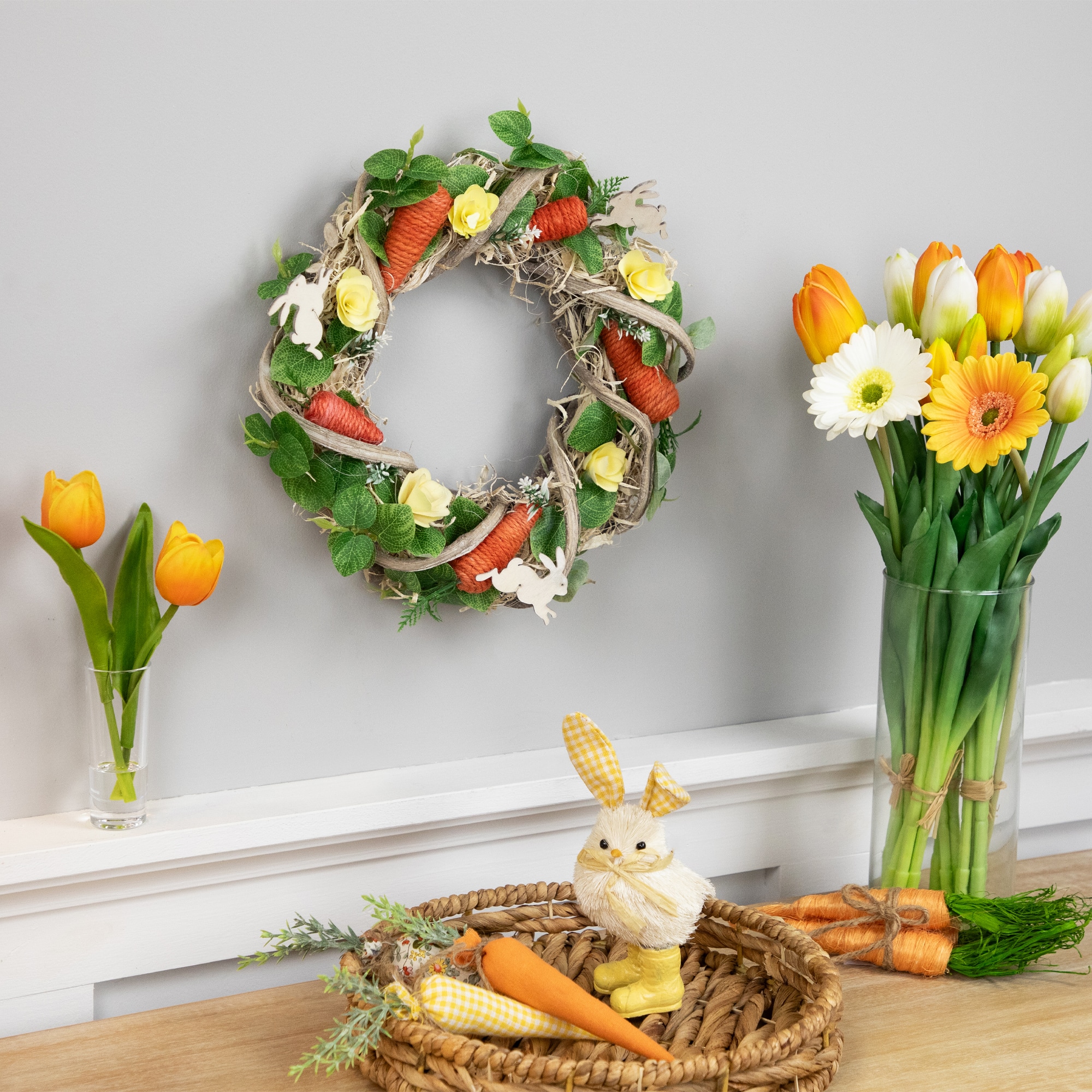 11.5" Mixed Floral & Carrots Easter Wreath